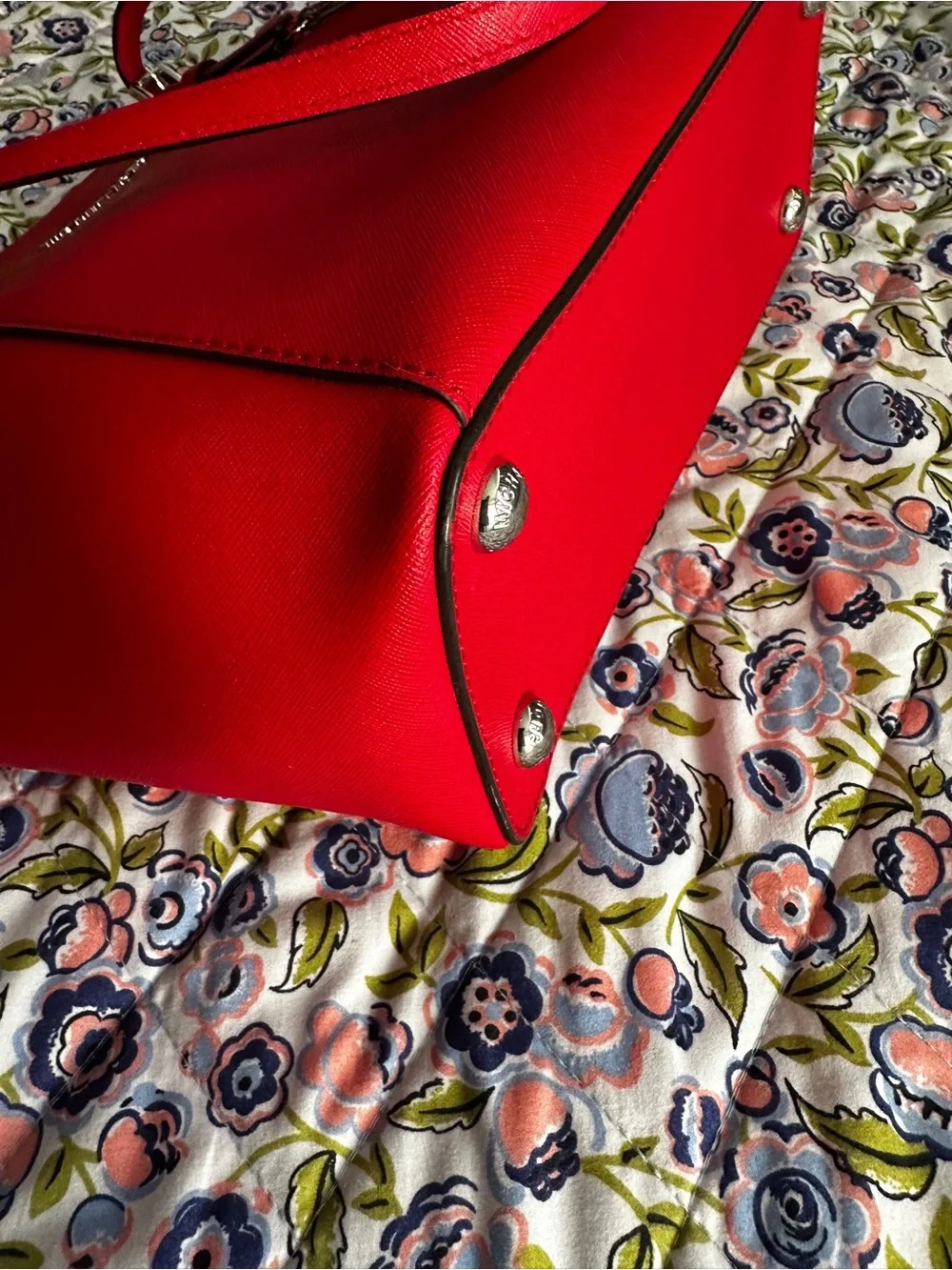 Michael Kors Bright Red Saffiano Tote with Logo Charm